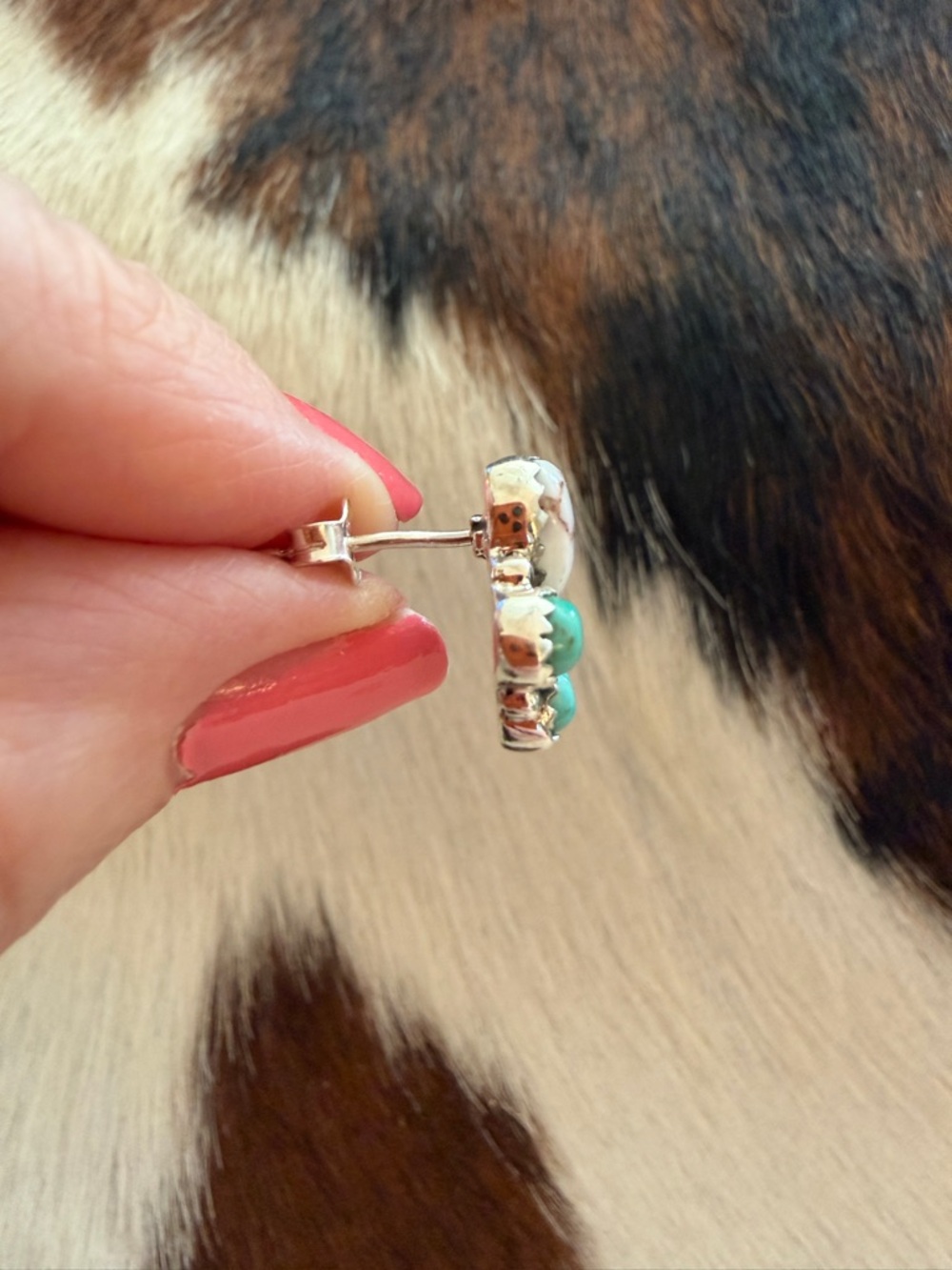 ❤️ Wild Horse Jasper Hearts & Kingman Turquoise 925 Navajo Style Stud Earrings - Picture 7 of 13